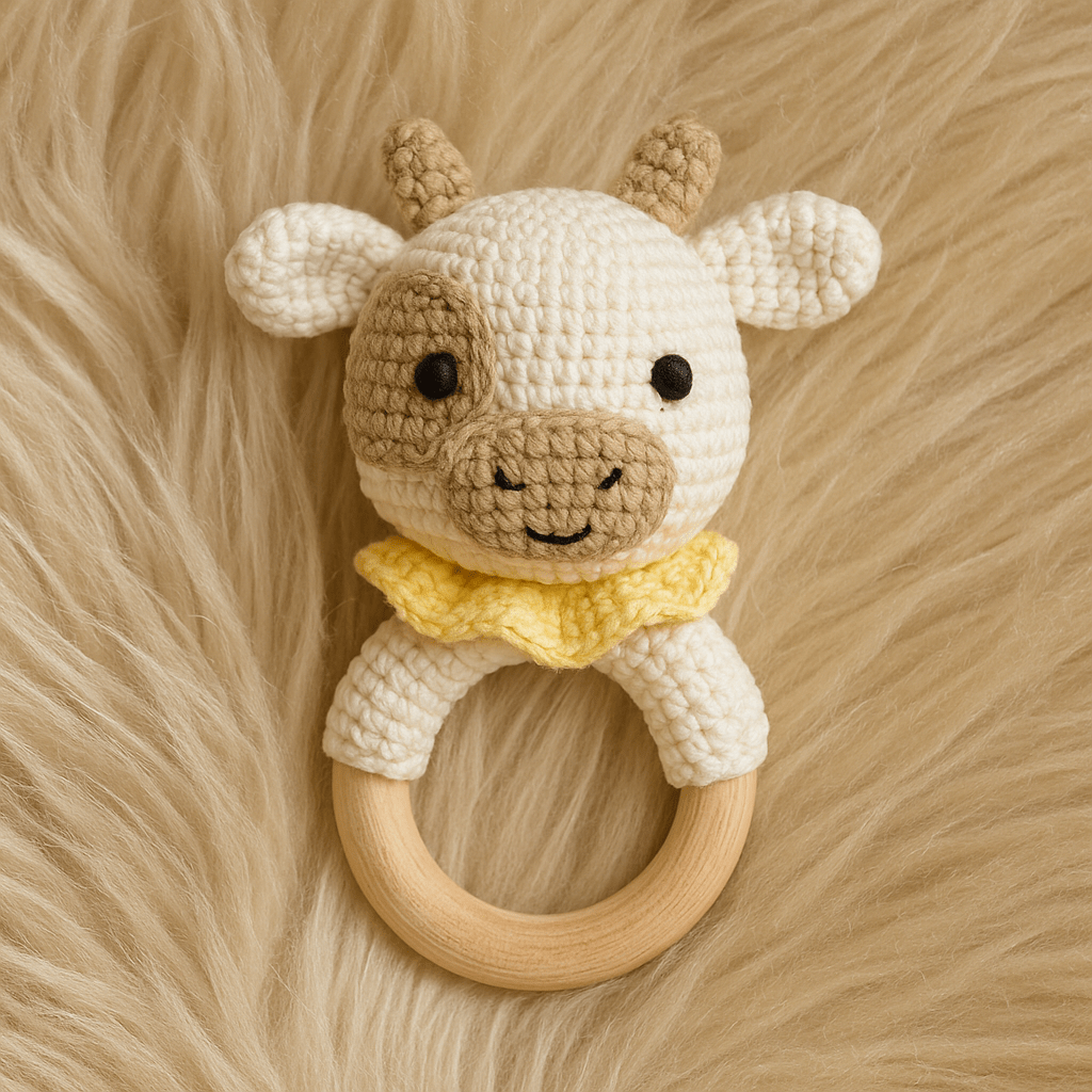 Sonaglio in crochet per neonati in legno naturale – Vari animali handmade - Sorelle Kreative