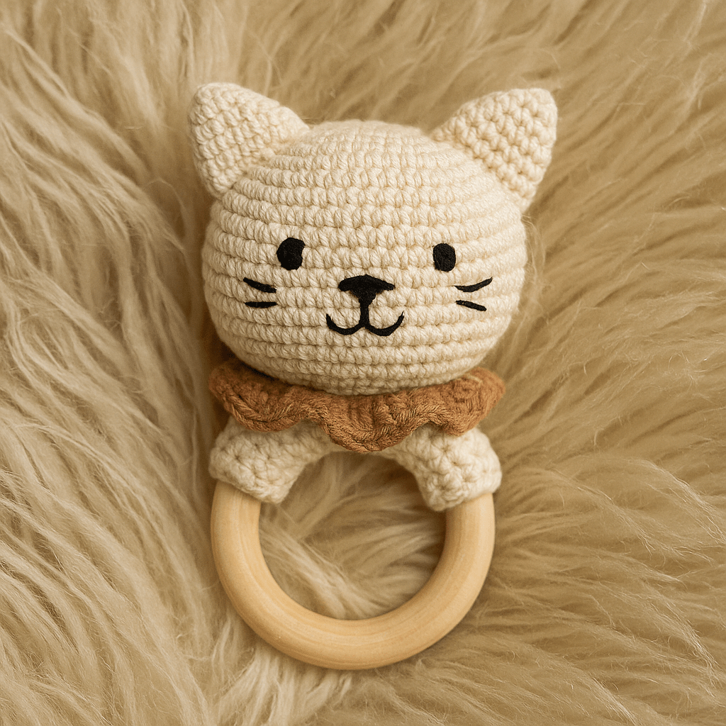 Sonaglio in crochet per neonati in legno naturale – Vari animali handmade - Sorelle Kreative