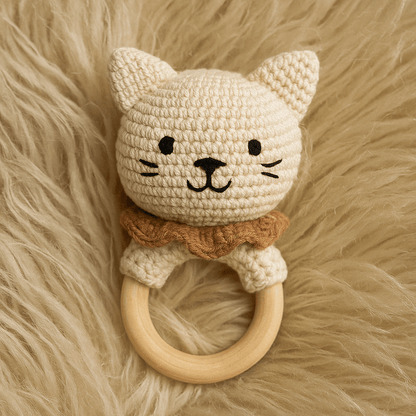 Sonaglio in crochet per neonati in legno naturale – Vari animali handmade - Sorelle Kreative