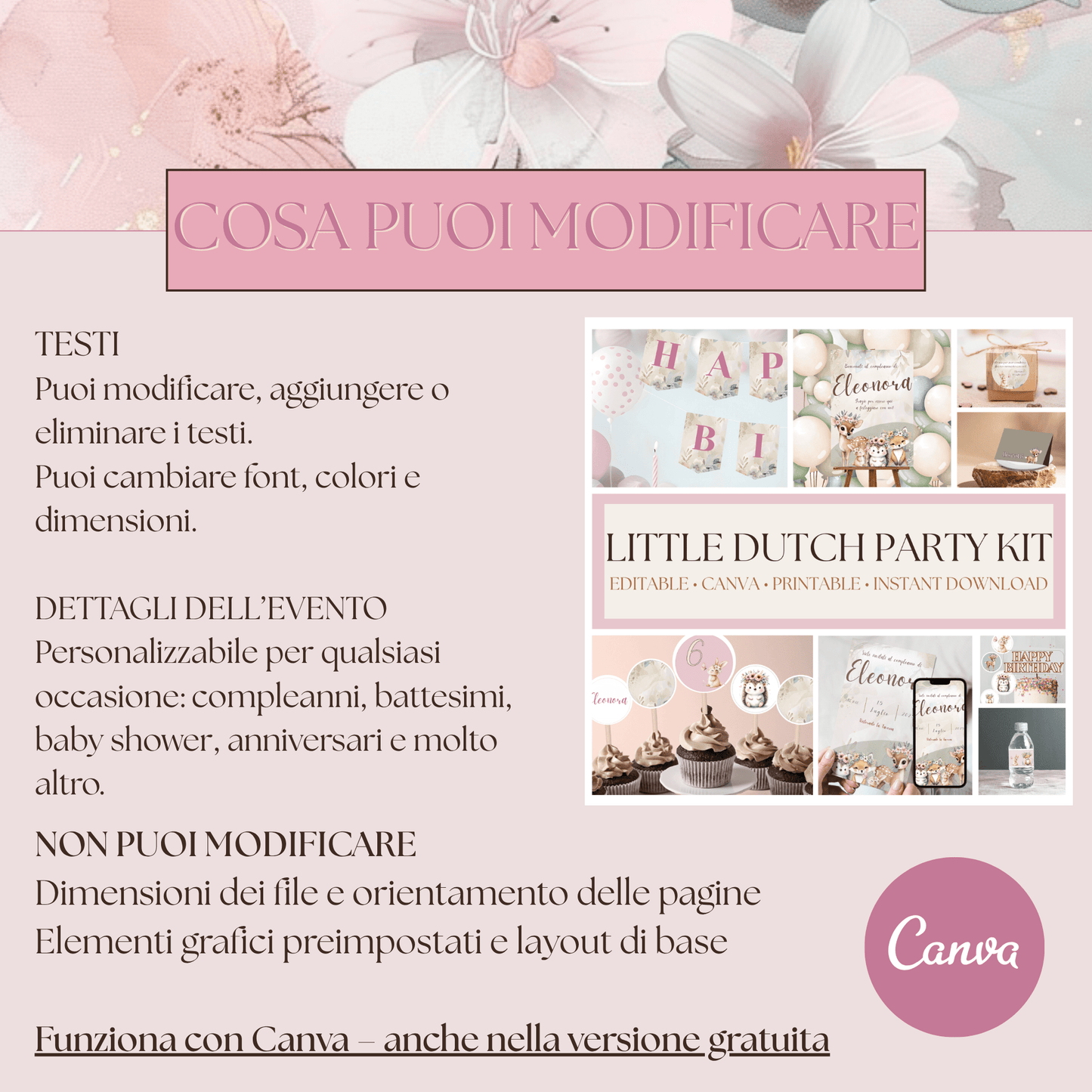 Kit Festa Little Dutch – Allestimento Completo da Stampare | Template Canva Modificabile (Inviti + Banner + Topper) - Sorelle Kreative
