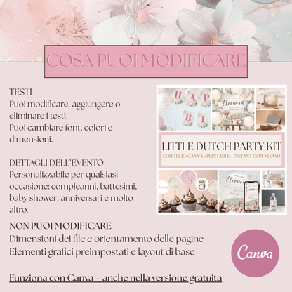 Kit Festa Little Dutch – Allestimento Completo da Stampare | Template Canva Modificabile (Inviti + Banner + Topper) - Sorelle Kreative