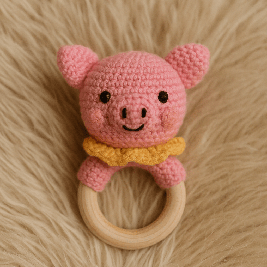 Sonaglio in crochet per neonati in legno naturale – Vari animali handmade - Sorelle Kreative