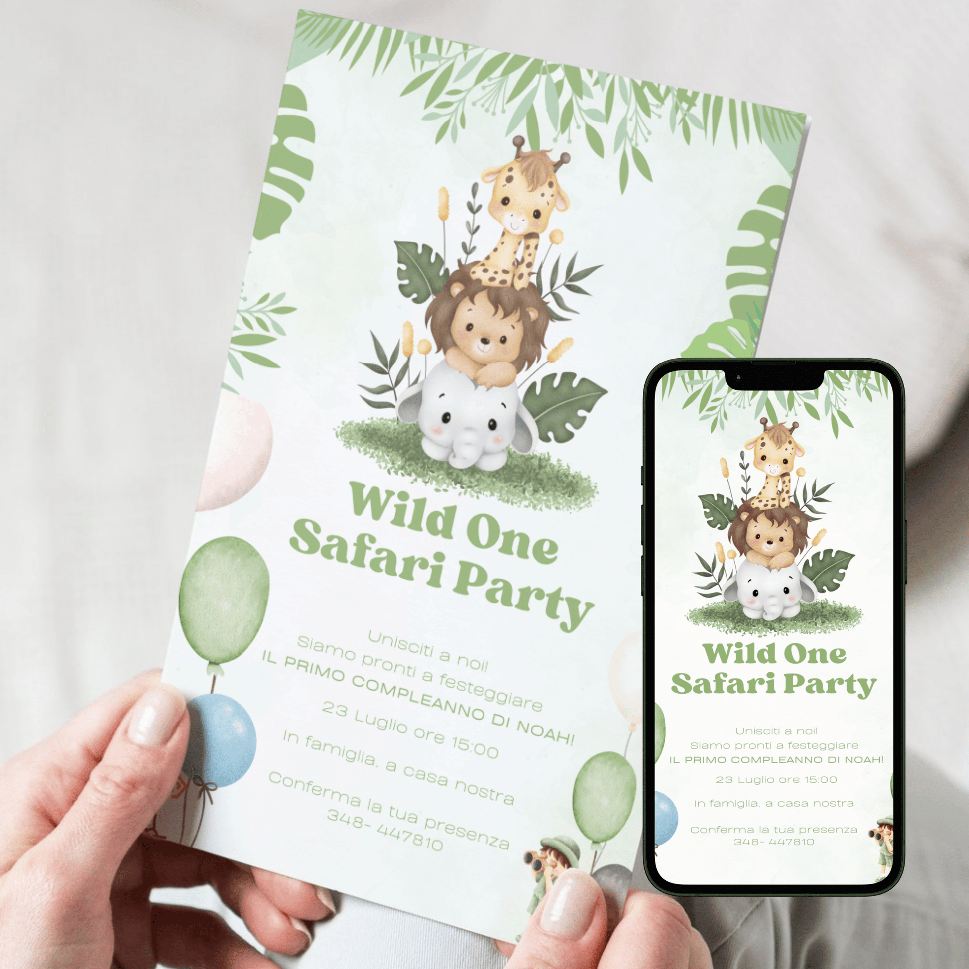 Kit Festa Safari da Stampare – Compleanno Bambino – Tema Wild One – Modificabile con Canva – Invito + Decorazioni + Banner + Topper - Sorelle Kreative