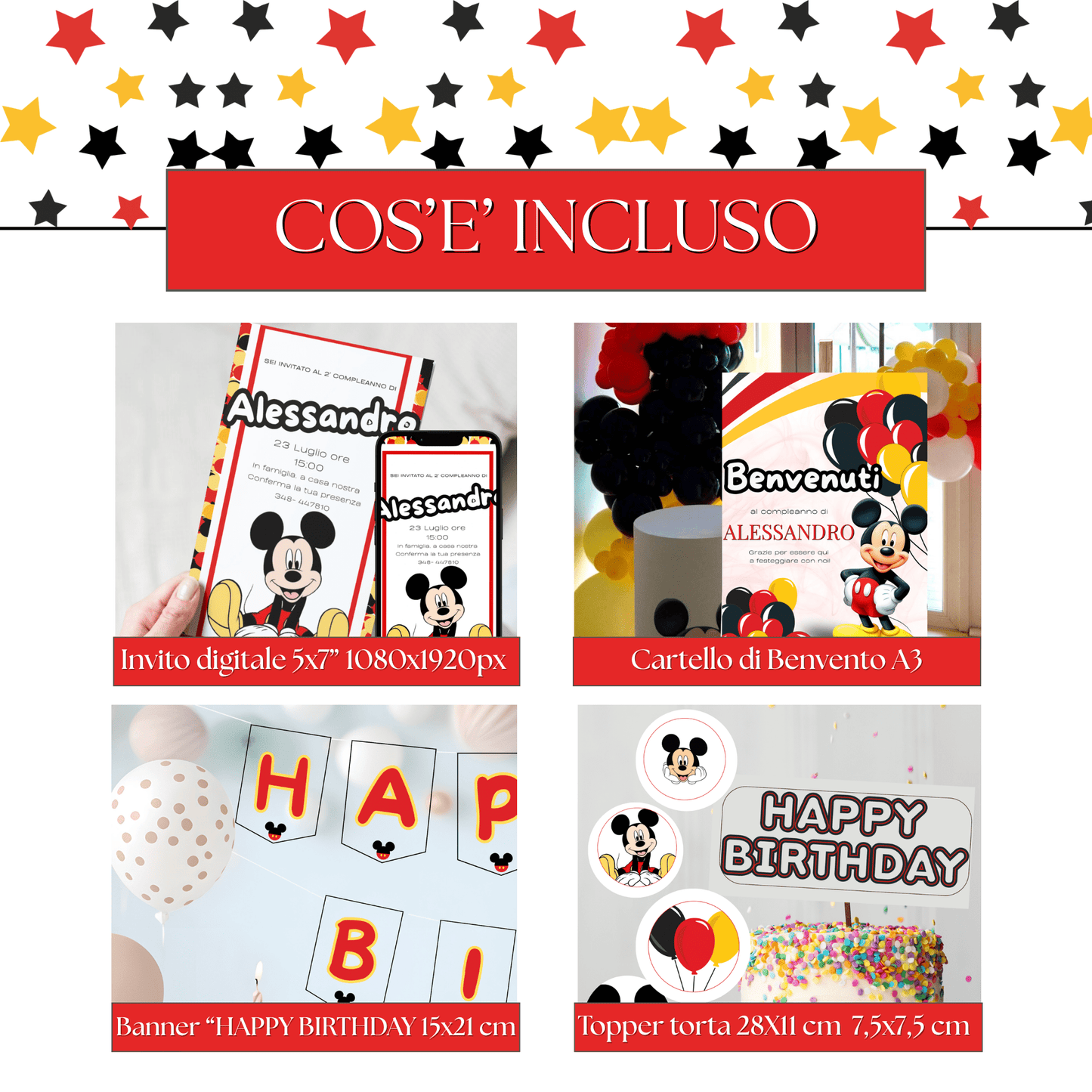 Kit Festa Topolino – Allestimento Completo da Stampare | Template Canva Modificabile (Inviti + Banner + Topper) - Sorelle Kreative