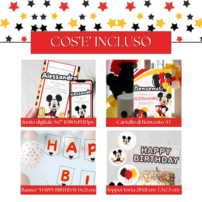 Kit Festa Topolino – Allestimento Completo da Stampare | Template Canva Modificabile (Inviti + Banner + Topper) - Sorelle Kreative