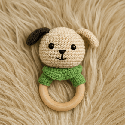 Sonaglio in crochet per neonati in legno naturale – Vari animali handmade - Sorelle Kreative