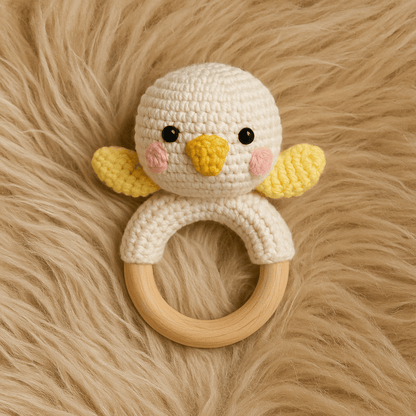 Sonaglio in crochet per neonati in legno naturale – Vari animali handmade - Sorelle Kreative