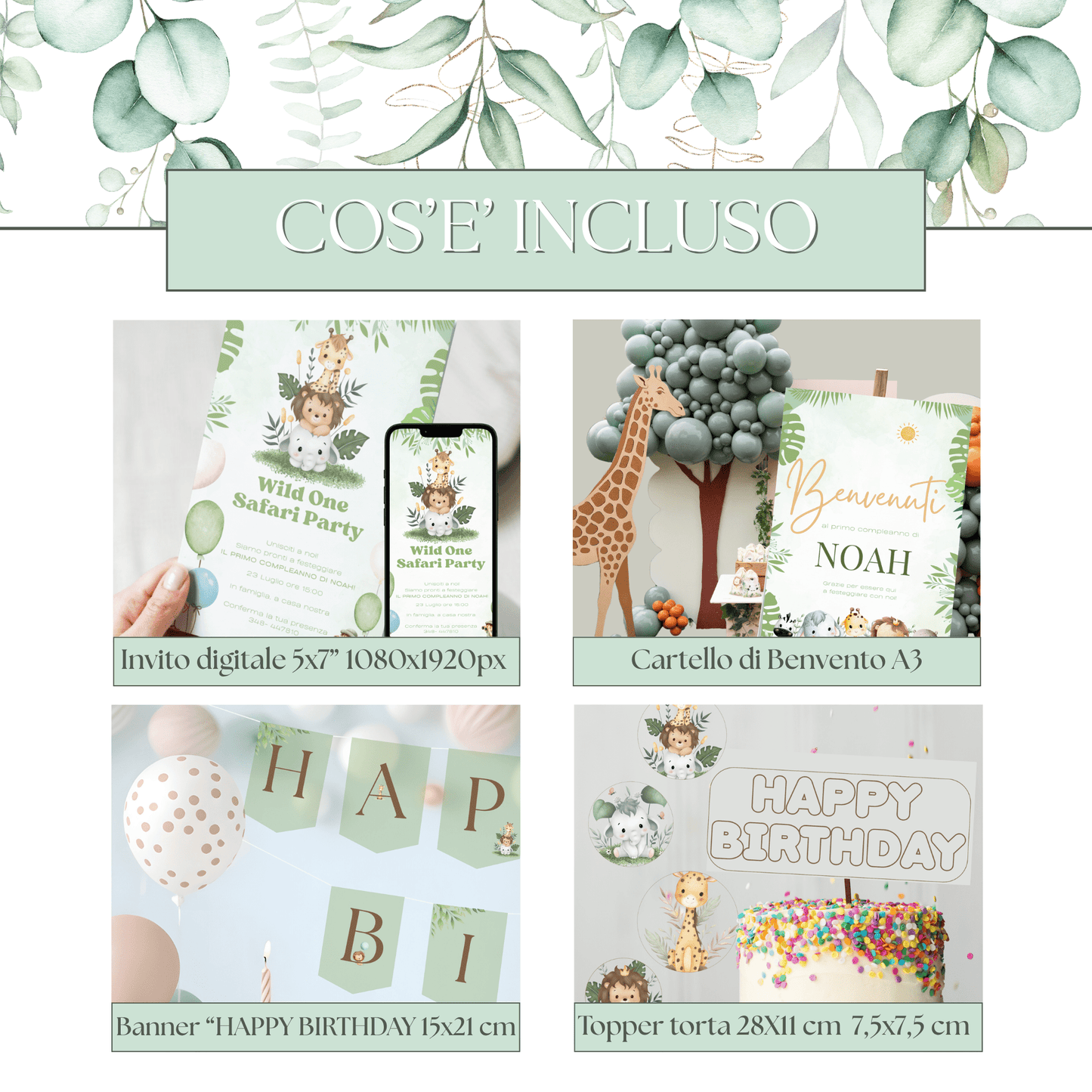 Kit Festa Safari da Stampare – Compleanno Bambino – Tema Wild One – Modificabile con Canva – Invito + Decorazioni + Banner + Topper - Sorelle Kreative