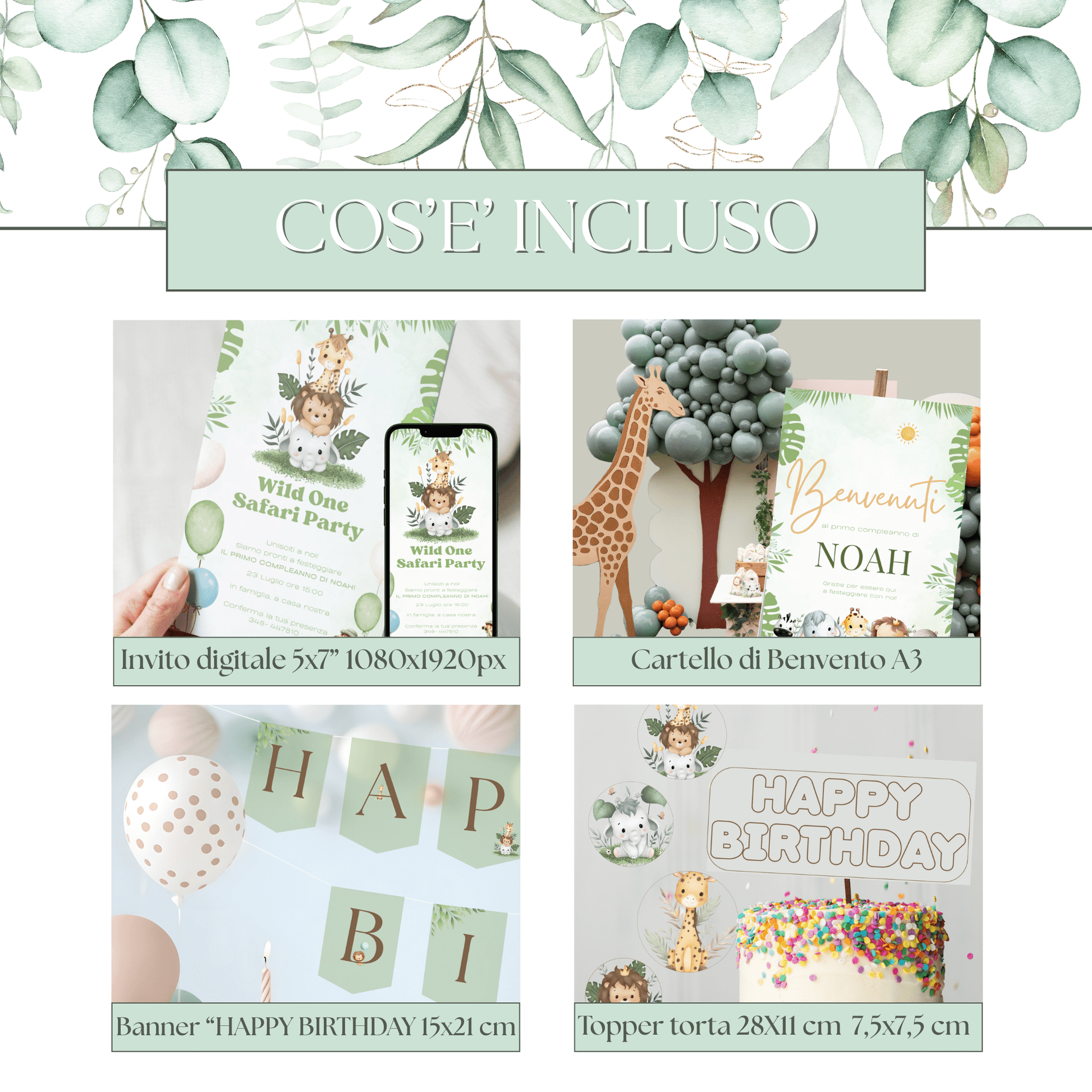 Kit Festa Safari da Stampare – Compleanno Bambino – Tema Wild One – Modificabile con Canva – Invito + Decorazioni + Banner + Topper - Sorelle Kreative