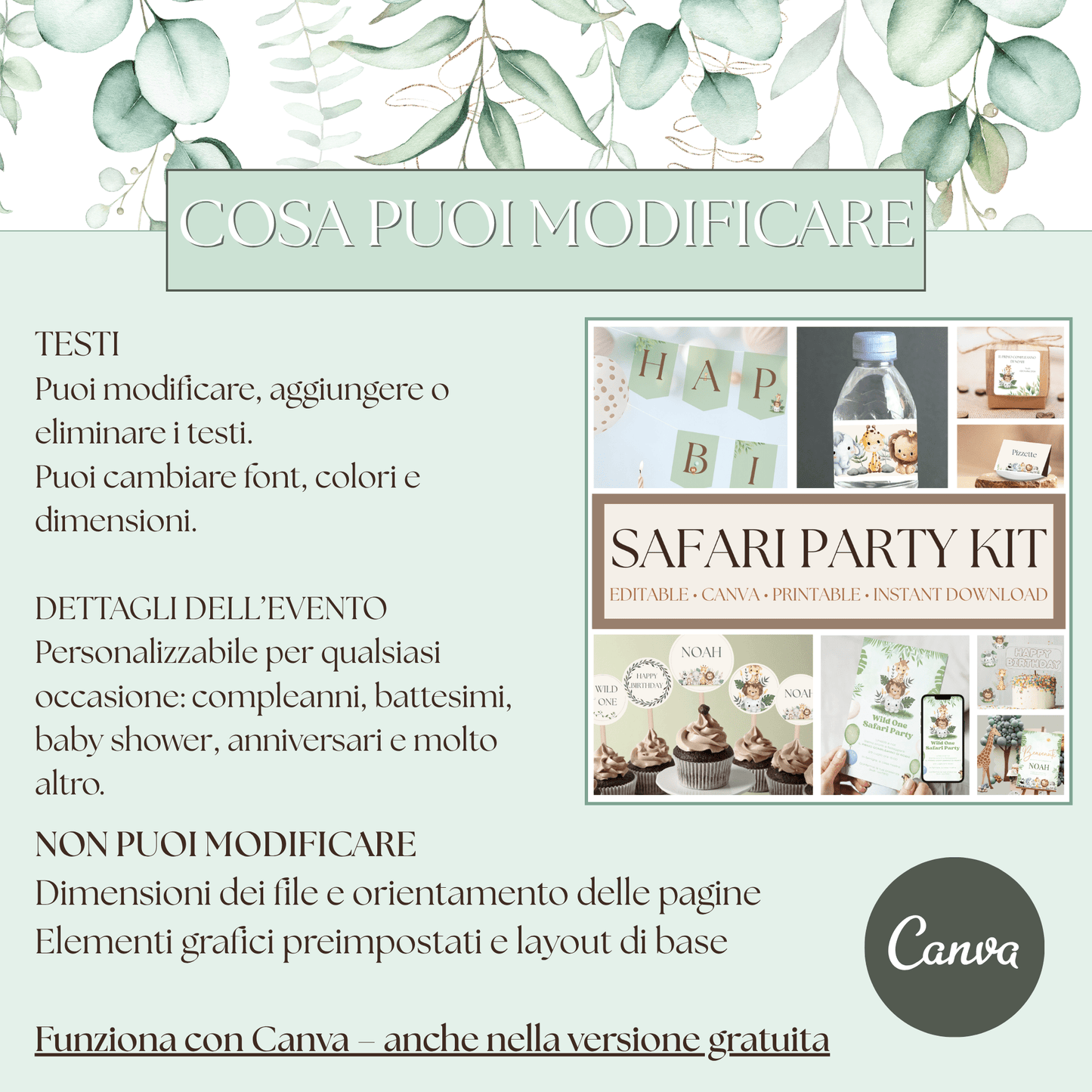 Kit Festa Safari da Stampare – Compleanno Bambino – Tema Wild One – Modificabile con Canva – Invito + Decorazioni + Banner + Topper - Sorelle Kreative