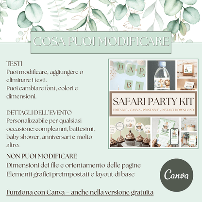 Kit Festa Safari da Stampare – Compleanno Bambino – Tema Wild One – Modificabile con Canva – Invito + Decorazioni + Banner + Topper - Sorelle Kreative