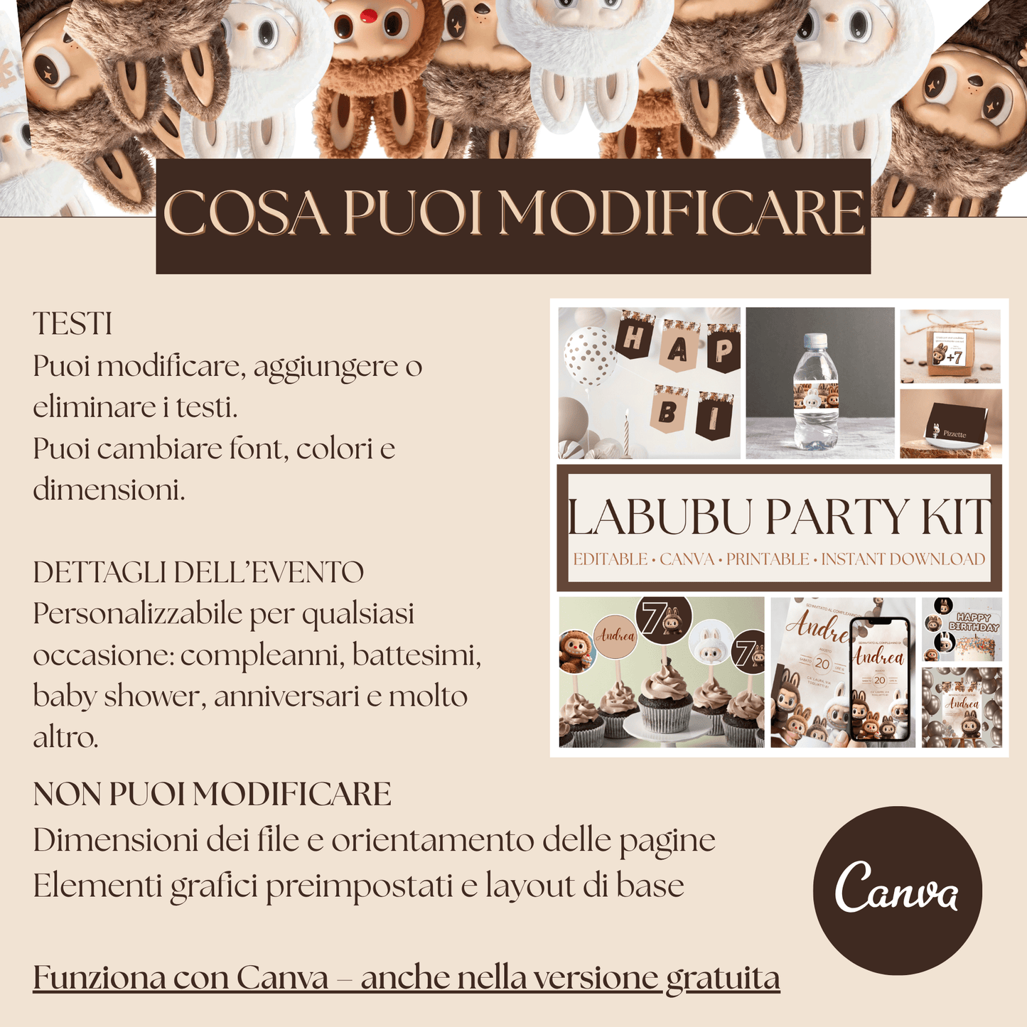 Kit Festa LaBubu – Allestimento Completo da Stampare | Template Canva Modificabile (Inviti + Banner + Topper) - Sorelle Kreative