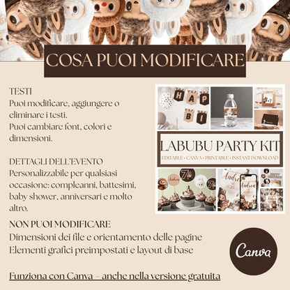 Kit Festa LaBubu – Allestimento Completo da Stampare | Template Canva Modificabile (Inviti + Banner + Topper) - Sorelle Kreative