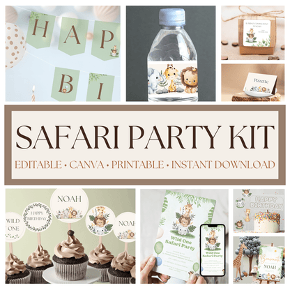 Kit Festa Safari da Stampare – Compleanno Bambino – Tema Wild One – Modificabile con Canva – Invito + Decorazioni + Banner + Topper - Sorelle Kreative