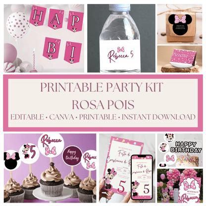 Kit Festa Minnie – Allestimento Completo da Stampare | Template Canva Modificabile (Inviti + Banner + Topper) - Sorelle Kreative
