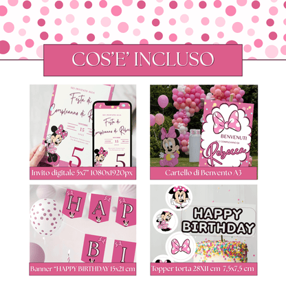 Kit Festa Minnie – Allestimento Completo da Stampare | Template Canva Modificabile (Inviti + Banner + Topper) - Sorelle Kreative