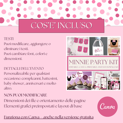 Kit Festa Minnie – Allestimento Completo da Stampare | Template Canva Modificabile (Inviti + Banner + Topper) - Sorelle Kreative